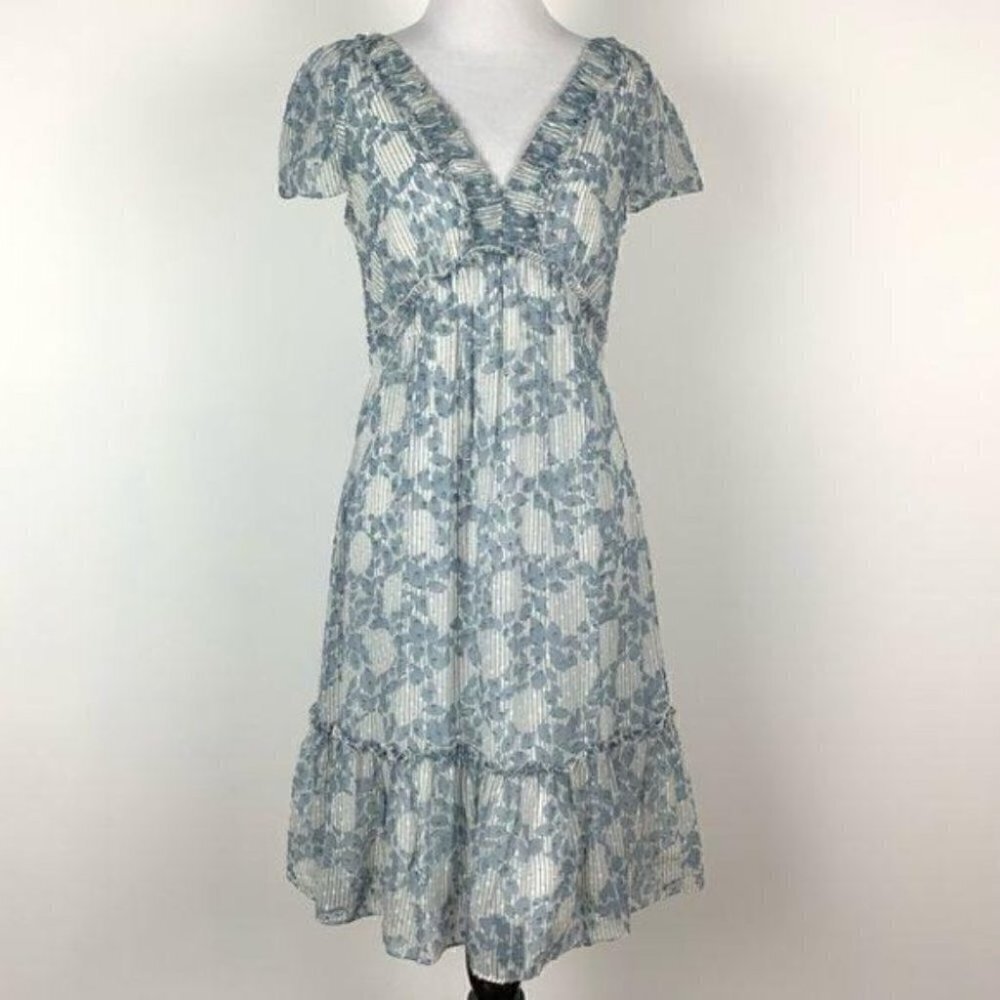 Bcbgmaxazria dress size S white blue 100% silk - Picture 8 of 8